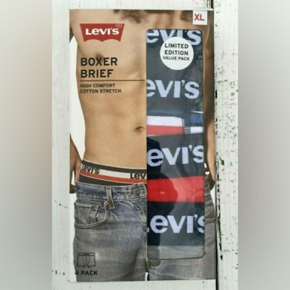 LEVI'S Men's Size XL 4 Pack Boxer Briefs Cotton Stretch Blue Red Gray‎
